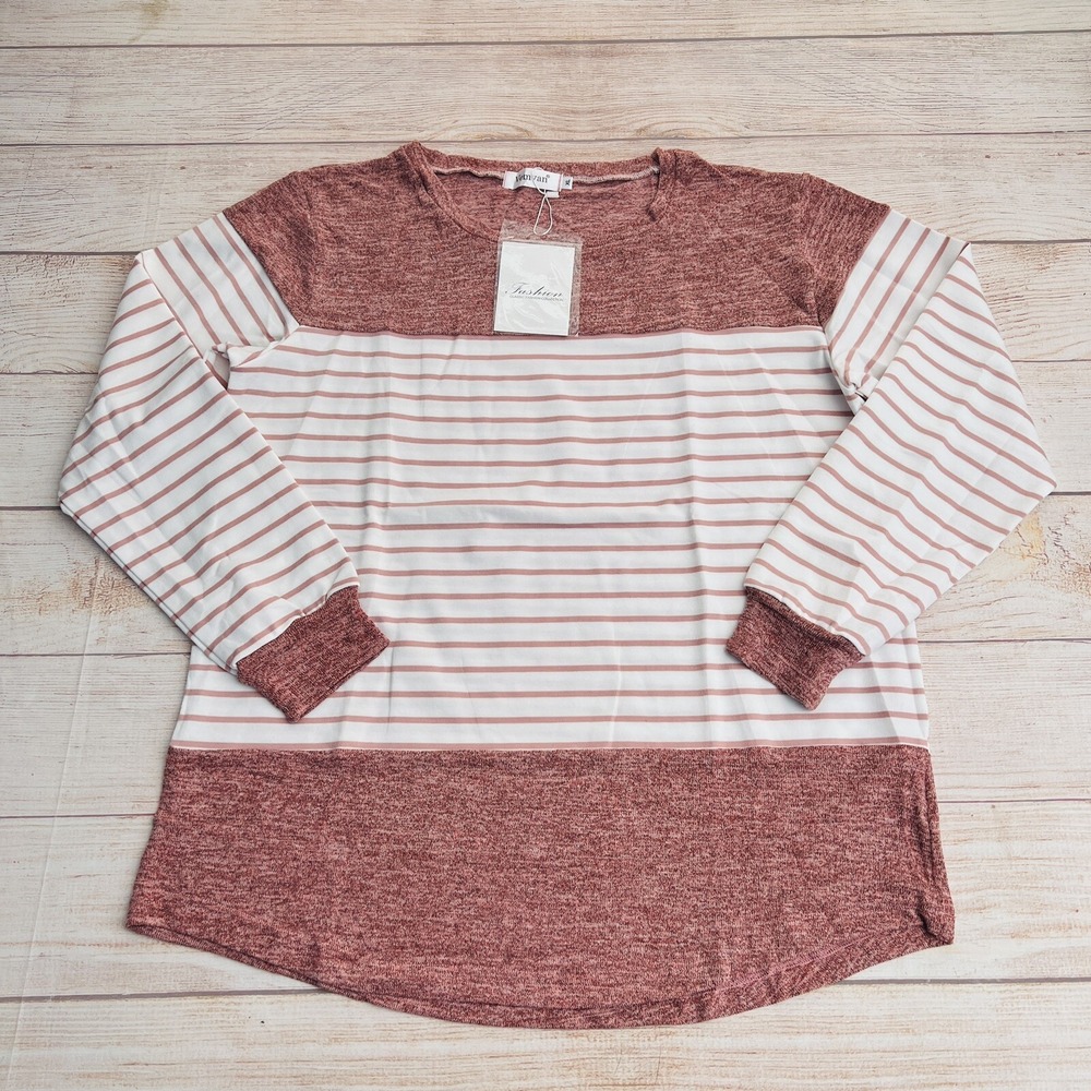 Vemvan Jelly Women's Long Sleeve Round Neck Multicolor Stripe Sweater Size XL